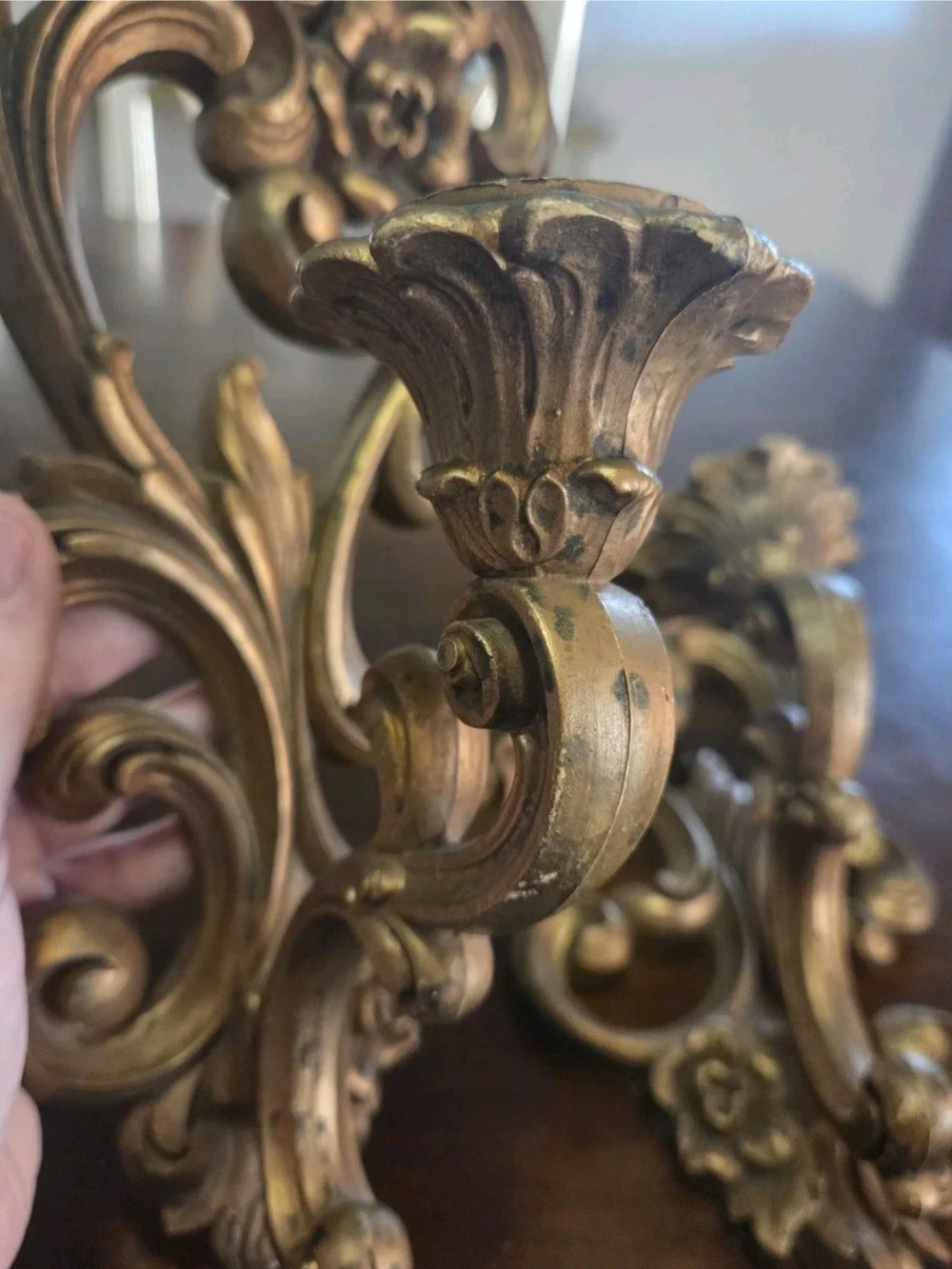 Homco 4118 Vintage Gold Wall Sconce Candle Holder Ornate Resin USA 15”(C34)